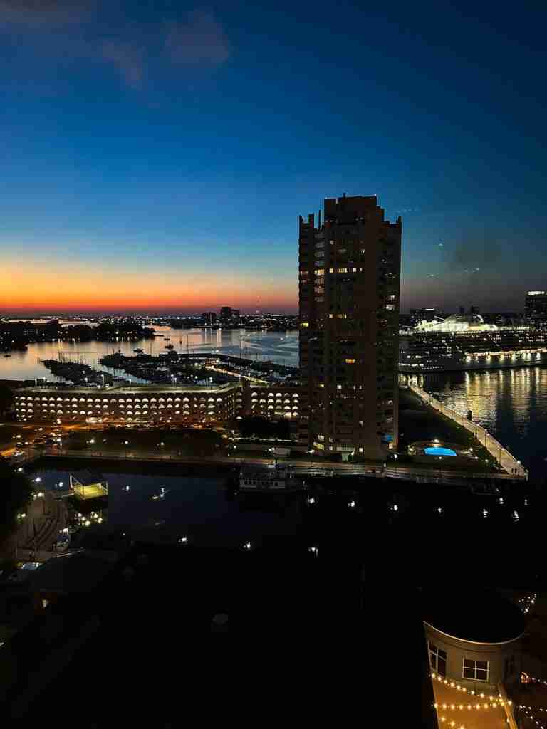 view of the waterfront from the Renaissance Hotel in Portsmouth VA