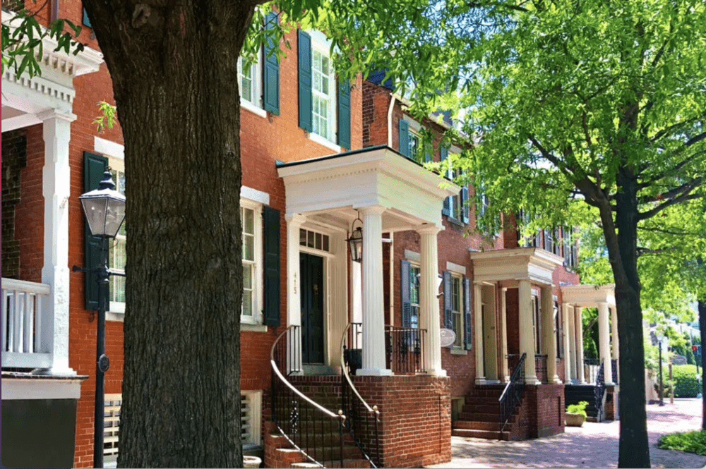 a row of red brick houses in Portsmouth VA